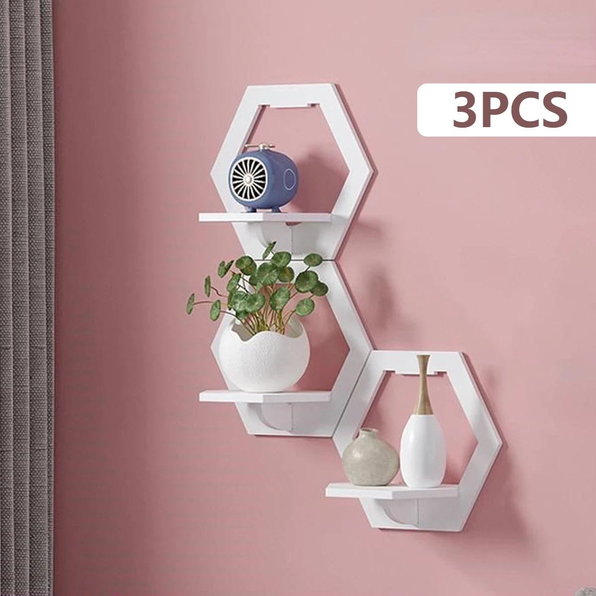 3Pcs Hexagon Wall Shelf Punch  - огляд і ціна Home Bar Shelves