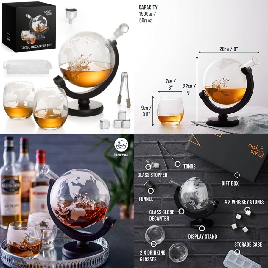 Oak Steel - 50 Oz Globe Whiske - огляд і ціна Decanter Globe Set