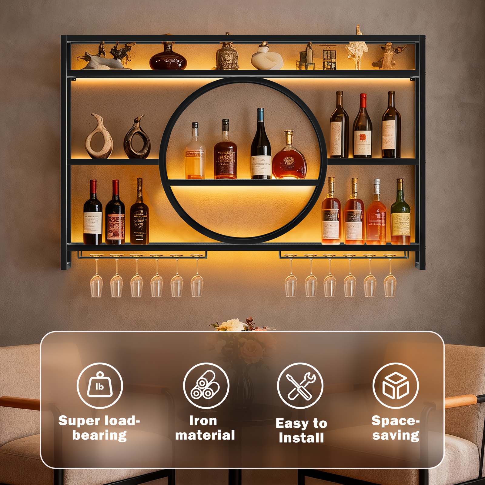 Stylish 3-Tier Wall-Mounted Me - огляд і ціна Home Bar Shelves
