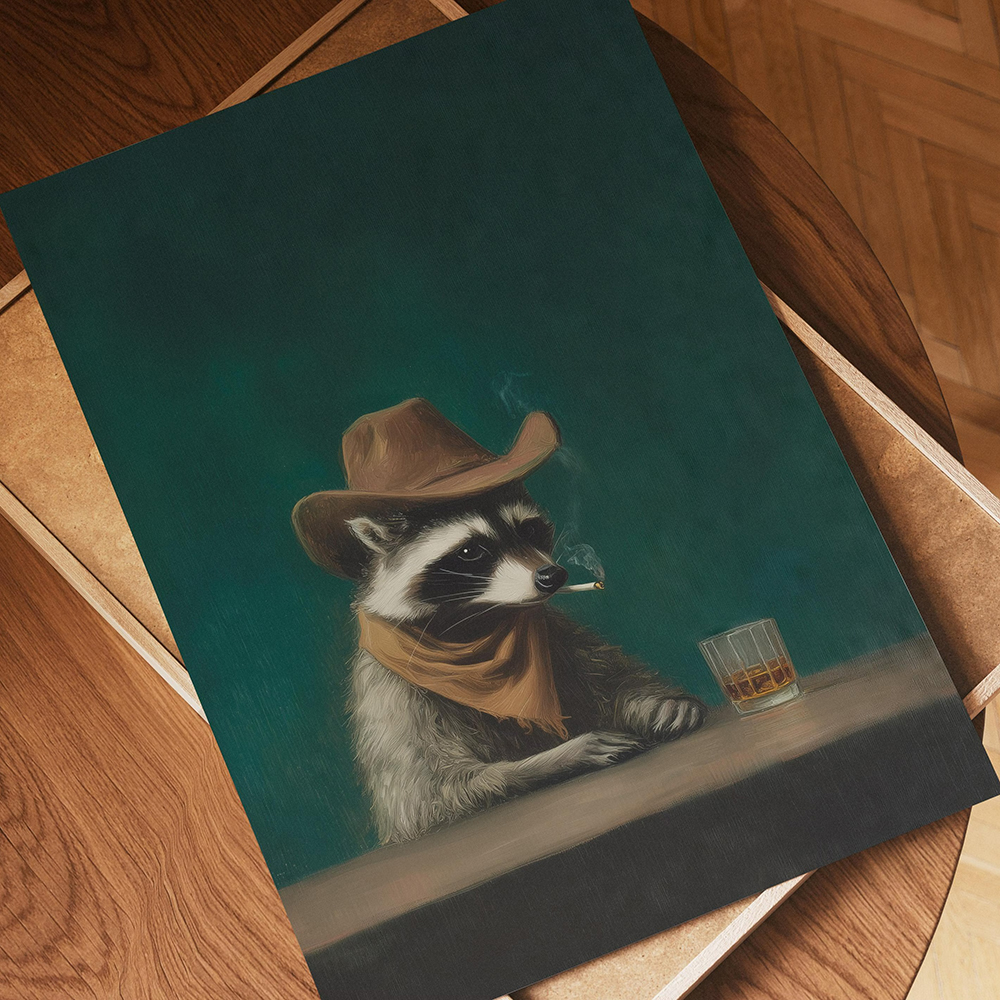 Smoking Raccoon Cowboy Wall Ar - огляд і ціна Home Bar Lounge