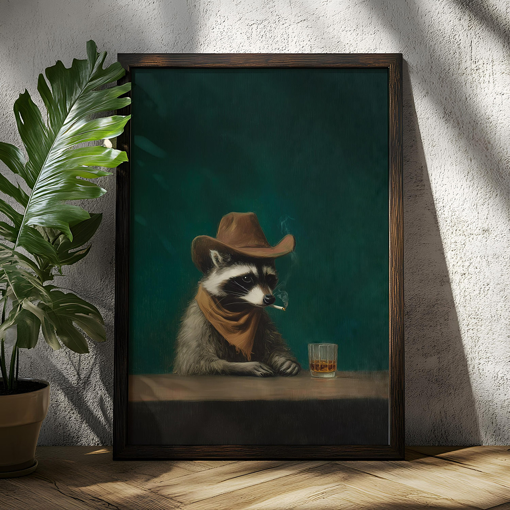 Smoking Raccoon Cowboy Wall Ar - огляд і ціна Home Bar Lounge