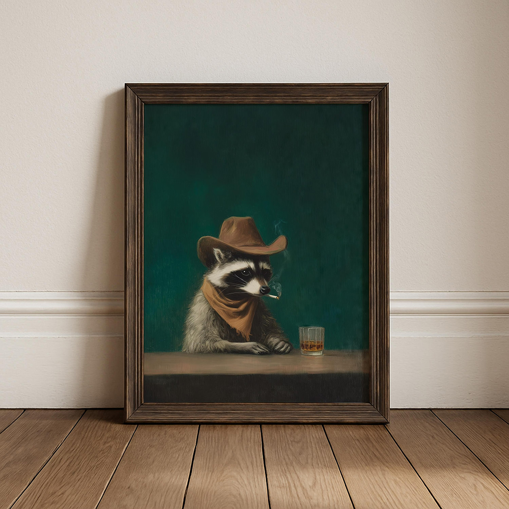 Smoking Raccoon Cowboy Wall Ar - огляд і ціна Home Bar Lounge