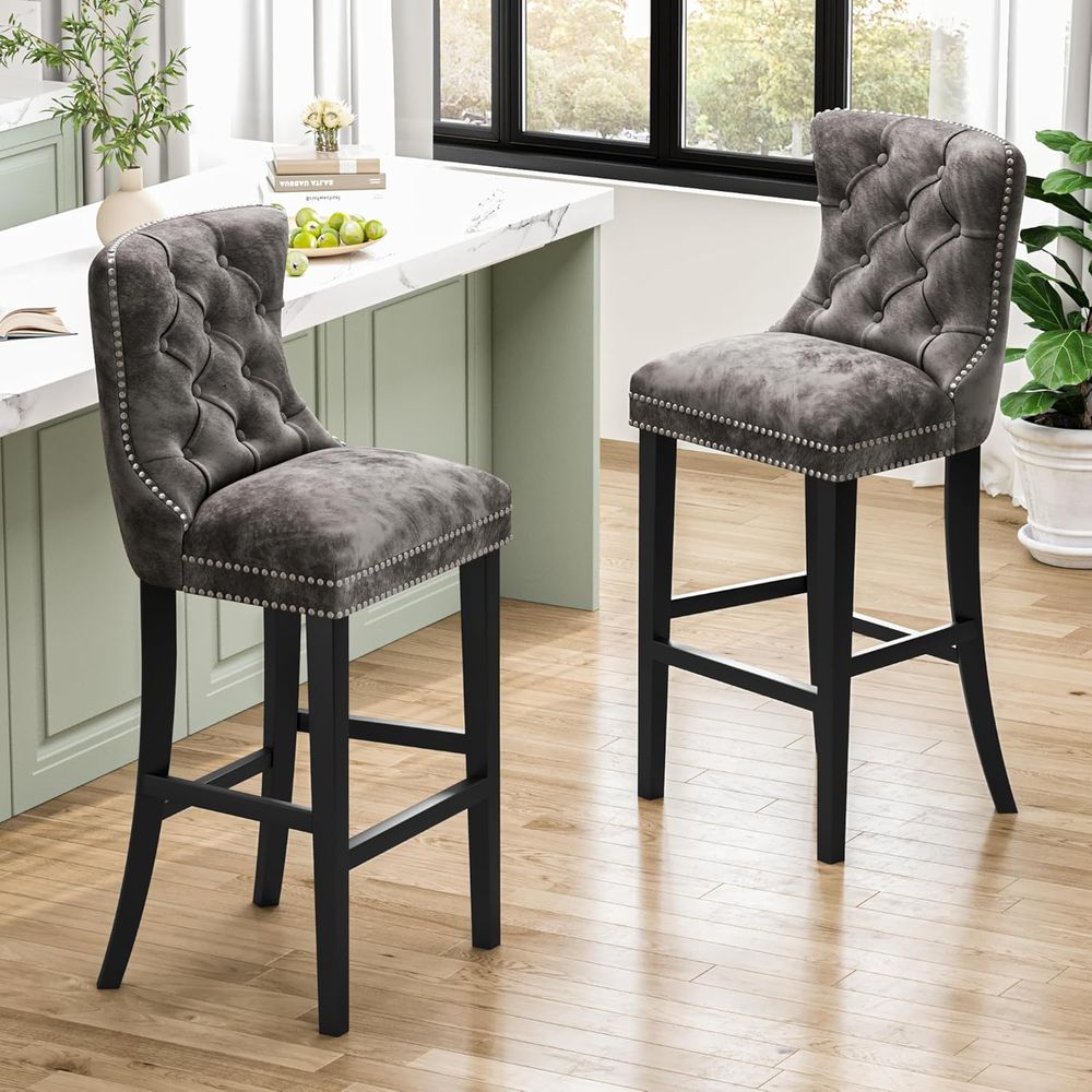 Set of 2 Light Grey Velvet Bar - огляд і ціна Home Bar Stools