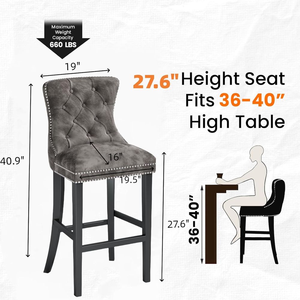 Set of 2 Light Grey Velvet Bar - огляд і ціна Home Bar Stools