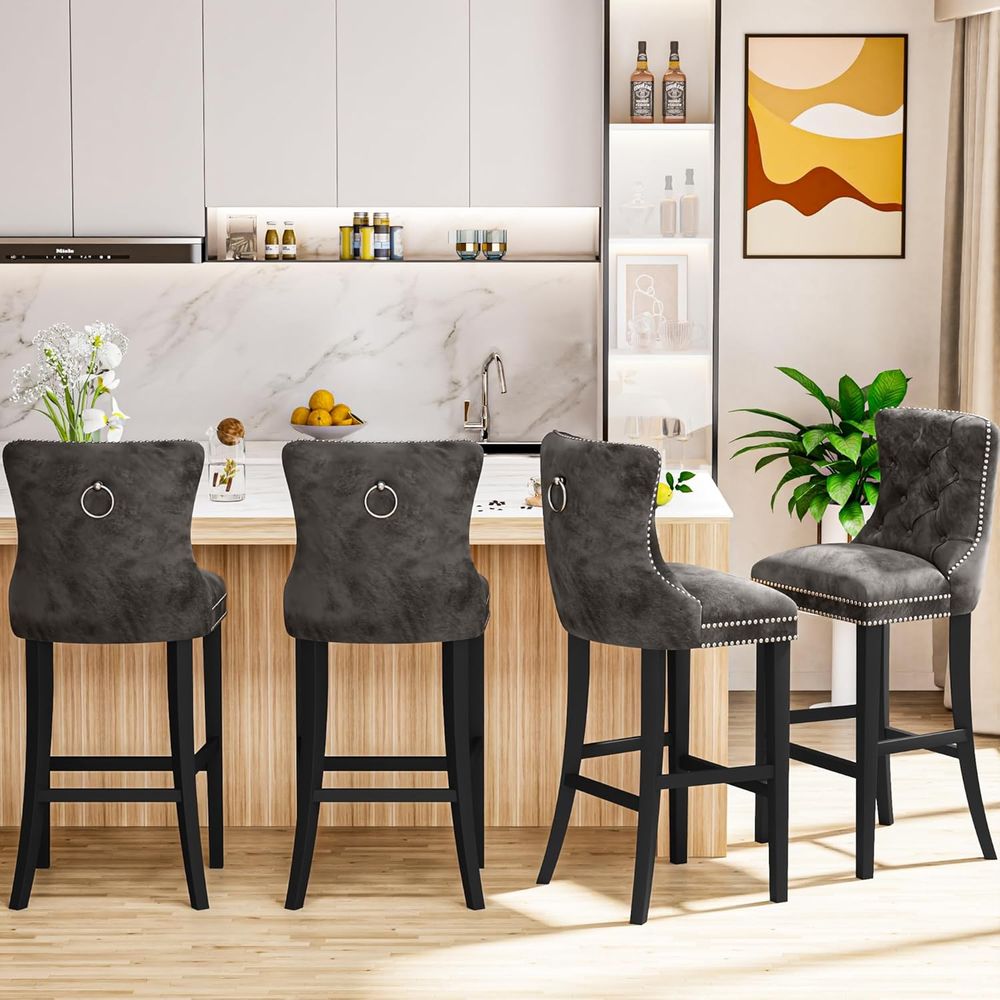 Set of 2 Light Grey Velvet Bar - огляд і ціна Home Bar Stools