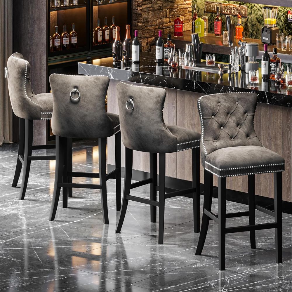 Set of 2 Light Grey Velvet Bar - огляд і ціна Home Bar Stools