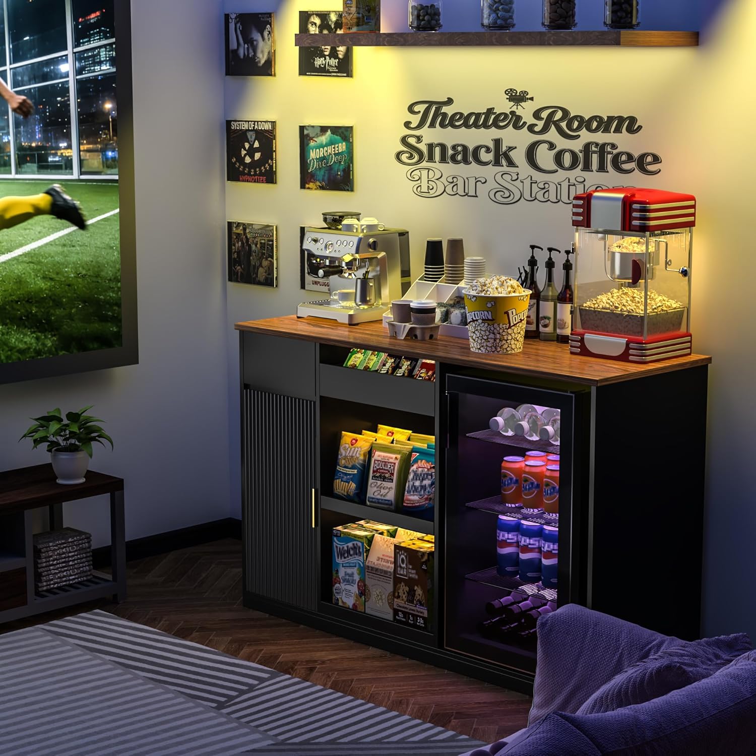 Snack Bar Cabinet with Fridge  - огляд і ціна Home Bar Shelves