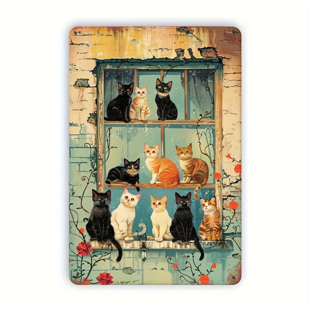 Vintage Cats Window Metal Sign - огляд і ціна Home Bar Cafe
