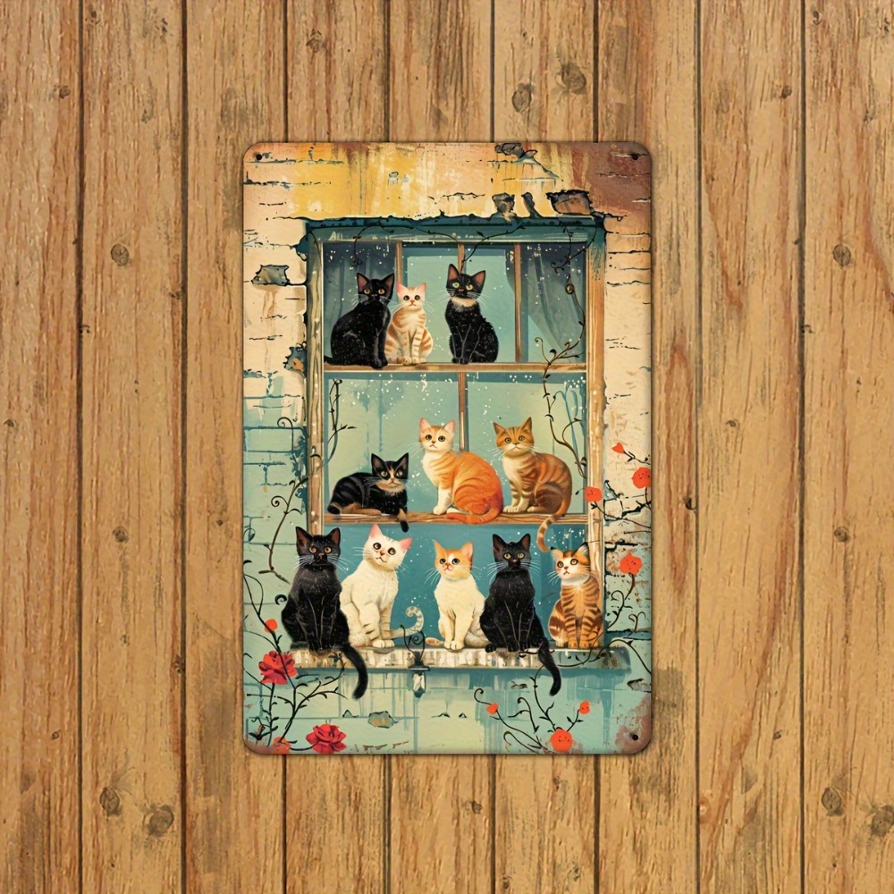 Vintage Cats Window Metal Sign - огляд і ціна Home Bar Cafe